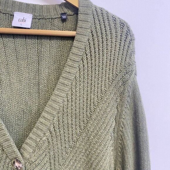 Cabi Olive Green Aerial Chunky Knit Cardigan Sweater - Picture 6 of 11